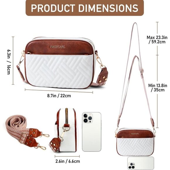 Women Quilted Vegan Crossbody Bag Small Travel Designer Purse Multiple Straps - Picture 5 of 7